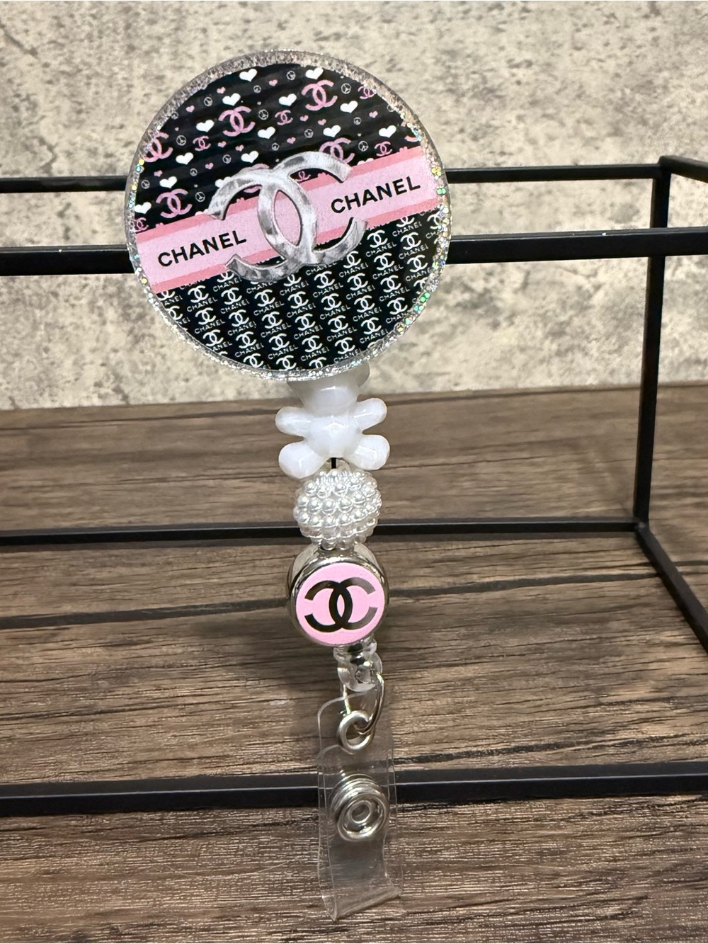 CC Pink & Black Logo Retractable Badge Holder